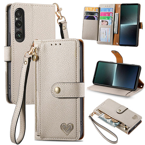 Coque Portefeuille Livre Cuir Etui Clapet S15D pour Sony Xperia 1 V Gris