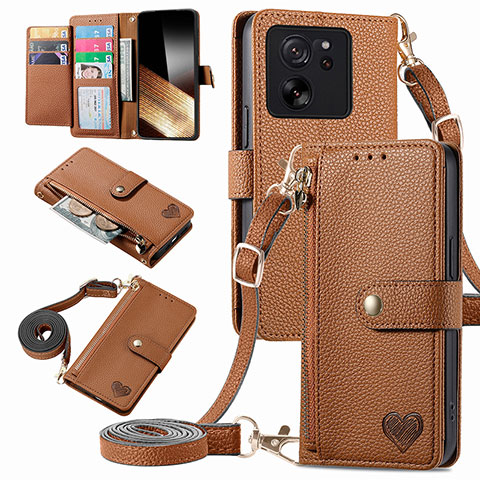 Coque Portefeuille Livre Cuir Etui Clapet S16D pour Xiaomi Mi 13T 5G Marron