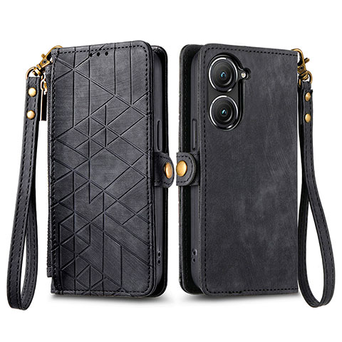 Coque Portefeuille Livre Cuir Etui Clapet S17D pour Asus Zenfone 9 Noir