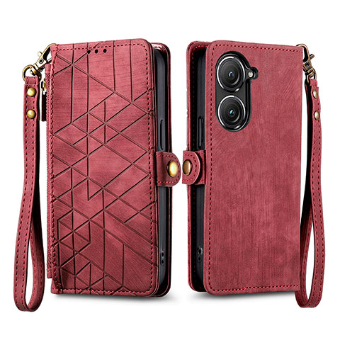 Coque Portefeuille Livre Cuir Etui Clapet S17D pour Asus Zenfone 9 Rouge