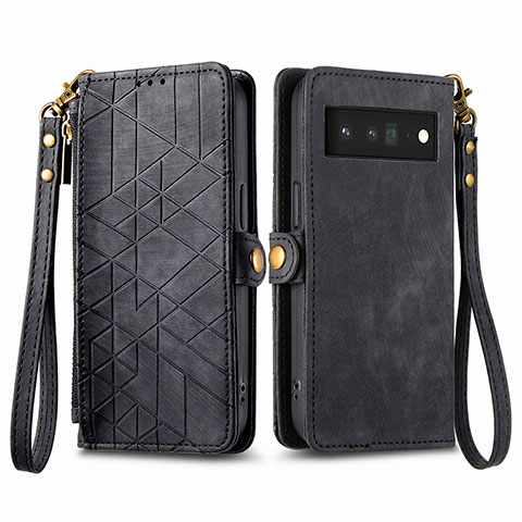 Coque Portefeuille Livre Cuir Etui Clapet S17D pour Google Pixel 6 5G Noir