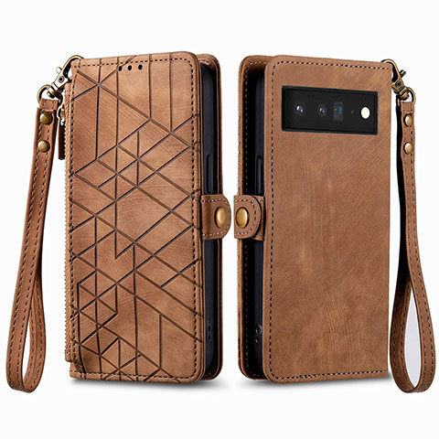 Coque Portefeuille Livre Cuir Etui Clapet S17D pour Google Pixel 6 Pro 5G Marron