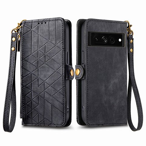 Coque Portefeuille Livre Cuir Etui Clapet S17D pour Google Pixel 7 Pro 5G Noir