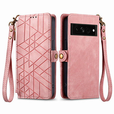 Coque Portefeuille Livre Cuir Etui Clapet S17D pour Google Pixel 7 Pro 5G Rose