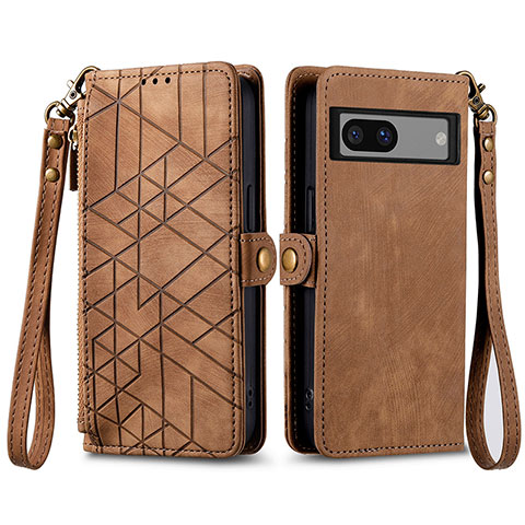 Coque Portefeuille Livre Cuir Etui Clapet S17D pour Google Pixel 7a 5G Marron