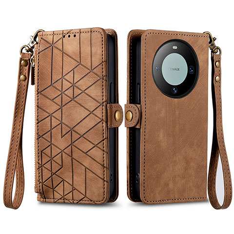 Coque Portefeuille Livre Cuir Etui Clapet S17D pour Huawei Mate 60 Marron