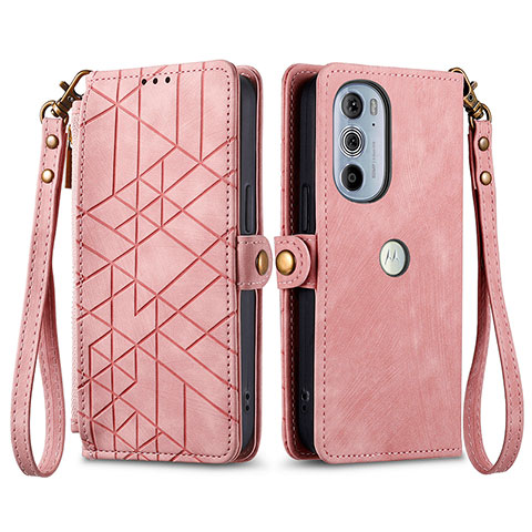 Coque Portefeuille Livre Cuir Etui Clapet S17D pour Motorola Moto Edge Plus (2022) 5G Rose