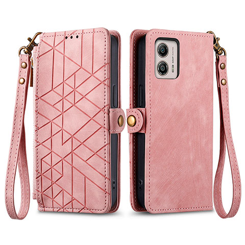 Coque Portefeuille Livre Cuir Etui Clapet S17D pour Motorola Moto G53y 5G Rose