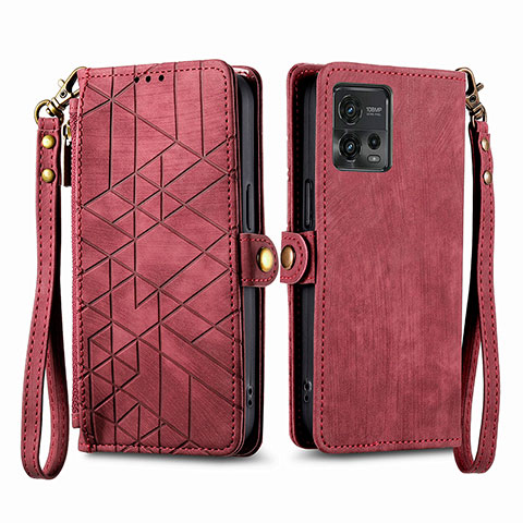 Coque Portefeuille Livre Cuir Etui Clapet S17D pour Motorola Moto G72 Rouge