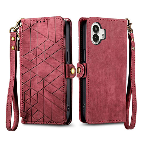 Coque Portefeuille Livre Cuir Etui Clapet S17D pour Nothing Phone 2 Rouge