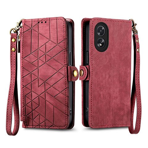 Coque Portefeuille Livre Cuir Etui Clapet S17D pour Oppo A18 Rouge