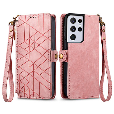 Coque Portefeuille Livre Cuir Etui Clapet S17D pour Samsung Galaxy S22 Ultra 5G Rose