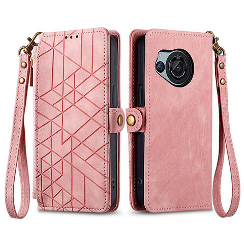 Coque Portefeuille Livre Cuir Etui Clapet S17D pour Sharp Aquos R8s Rose