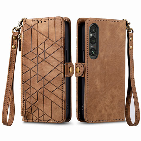 Coque Portefeuille Livre Cuir Etui Clapet S17D pour Sony Xperia 1 V Marron