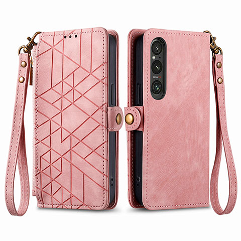 Coque Portefeuille Livre Cuir Etui Clapet S17D pour Sony Xperia 1 V Rose