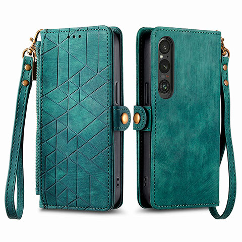 Coque Portefeuille Livre Cuir Etui Clapet S17D pour Sony Xperia 1 V Vert