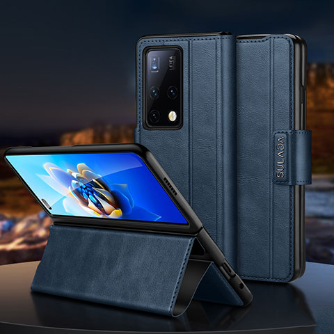 Coque Portefeuille Livre Cuir Etui Clapet SD1 pour Huawei Mate X2 Bleu