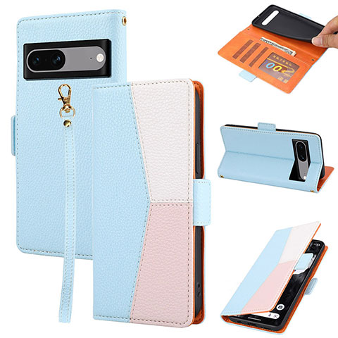 Coque Portefeuille Livre Cuir Etui Clapet SY2 pour Google Pixel 7 5G Bleu Ciel