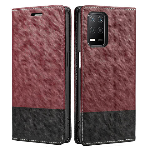 Coque Portefeuille Livre Cuir Etui Clapet SY2 pour Realme 8 5G Vin Rouge