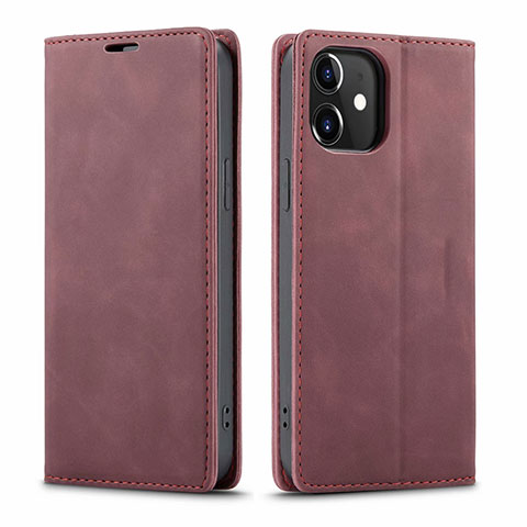 Coque Portefeuille Livre Cuir Etui Clapet T01 pour Apple iPhone 12 Vin Rouge