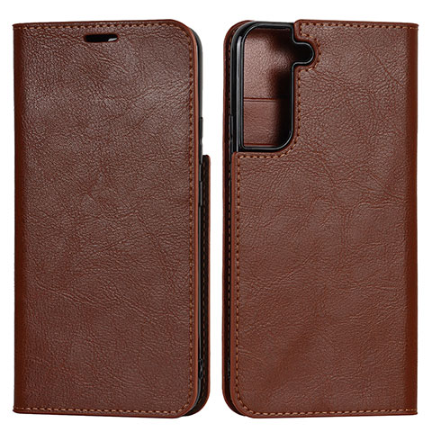 Coque Portefeuille Livre Cuir Etui Clapet T01D pour Samsung Galaxy S21 5G Brun Clair