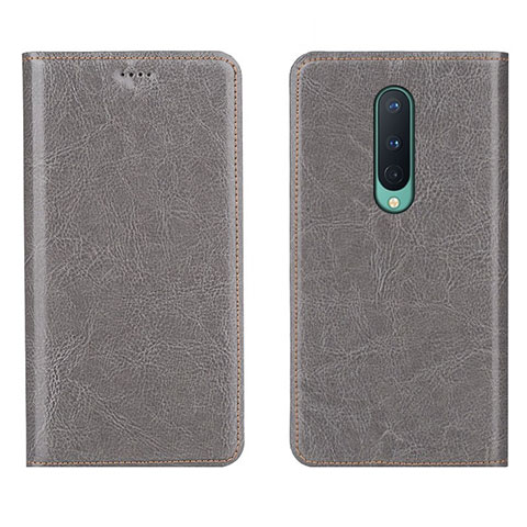 Coque Portefeuille Livre Cuir Etui Clapet T02 pour OnePlus 8 Gris