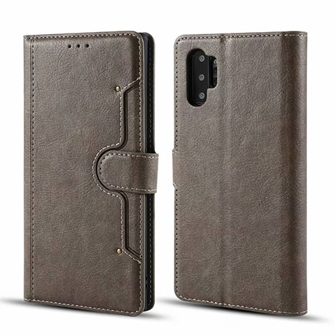 Coque Portefeuille Livre Cuir Etui Clapet T02 pour Samsung Galaxy Note 10 Plus Gris