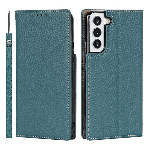 Coque Portefeuille Livre Cuir Etui Clapet T02D pour Samsung Galaxy S21 Plus 5G Cyan