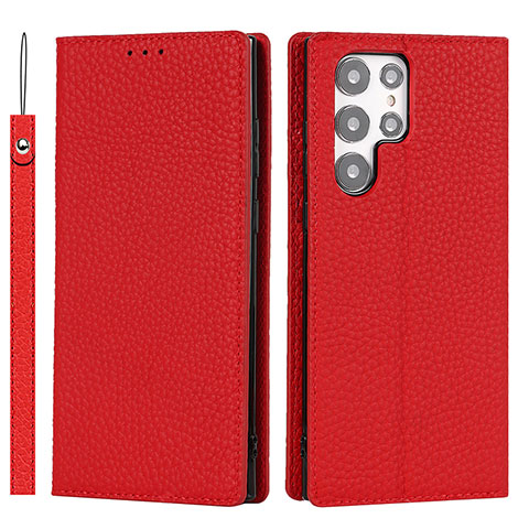 Coque Portefeuille Livre Cuir Etui Clapet T02D pour Samsung Galaxy S23 Ultra 5G Rouge