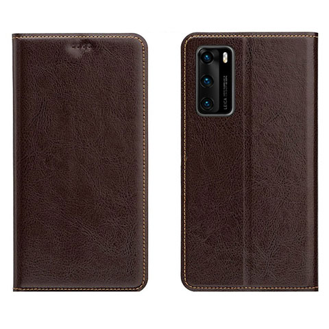 Coque Portefeuille Livre Cuir Etui Clapet T03 pour Huawei P40 Marron