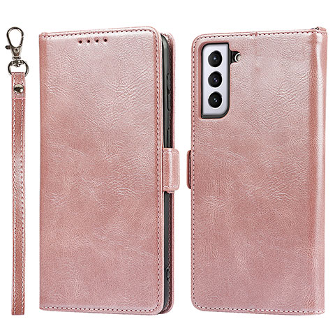 Coque Portefeuille Livre Cuir Etui Clapet T04D pour Samsung Galaxy S21 5G Or Rose