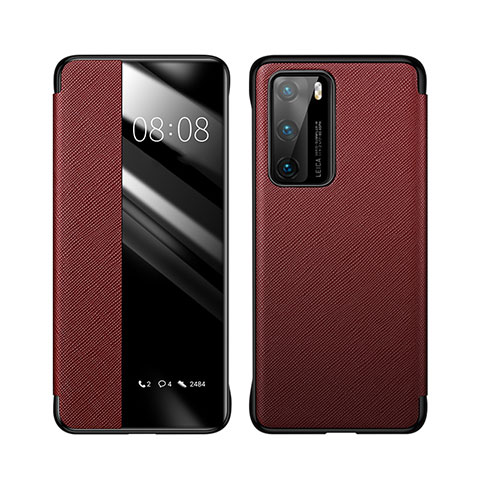 Coque Portefeuille Livre Cuir Etui Clapet T05 pour Huawei P40 Vin Rouge