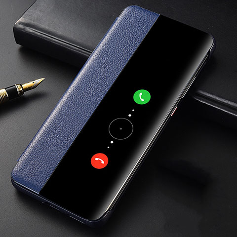 Coque Portefeuille Livre Cuir Etui Clapet T06 pour Huawei P40 Pro Bleu