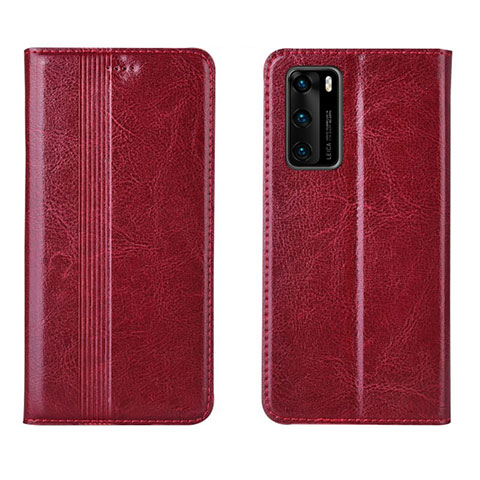 Coque Portefeuille Livre Cuir Etui Clapet T06 pour Huawei P40 Vin Rouge