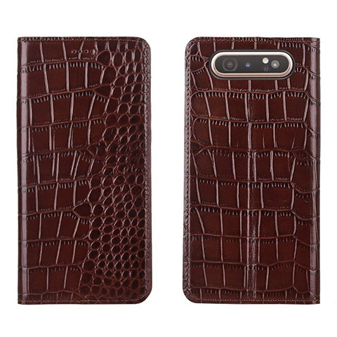 Coque Portefeuille Livre Cuir Etui Clapet T06 pour Samsung Galaxy A80 Marron