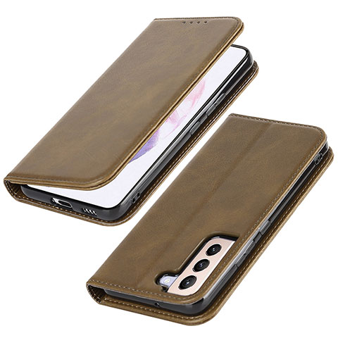 Coque Portefeuille Livre Cuir Etui Clapet T06D pour Samsung Galaxy S21 5G Brun Clair