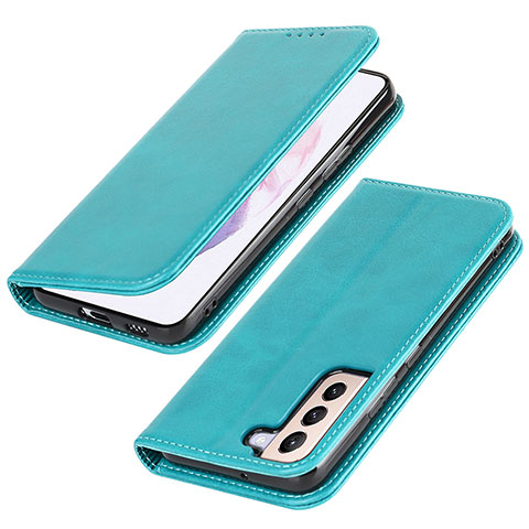 Coque Portefeuille Livre Cuir Etui Clapet T06D pour Samsung Galaxy S21 FE 5G Bleu Ciel