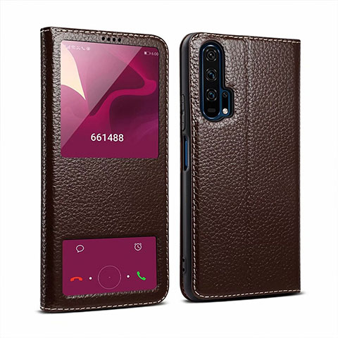 Coque Portefeuille Livre Cuir Etui Clapet T07 pour Huawei Honor 20S Marron