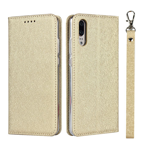 Coque Portefeuille Livre Cuir Etui Clapet T07 pour Huawei P20 Or