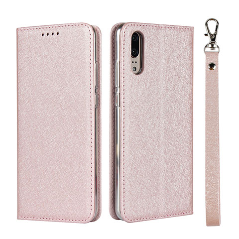 Coque Portefeuille Livre Cuir Etui Clapet T07 pour Huawei P20 Or Rose