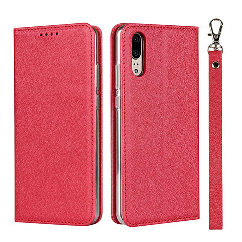 Coque Portefeuille Livre Cuir Etui Clapet T07 pour Huawei P20 Rouge