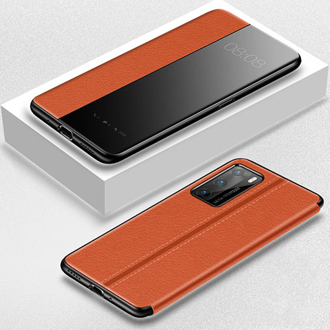 Coque Portefeuille Livre Cuir Etui Clapet T07 pour Huawei P40 Orange