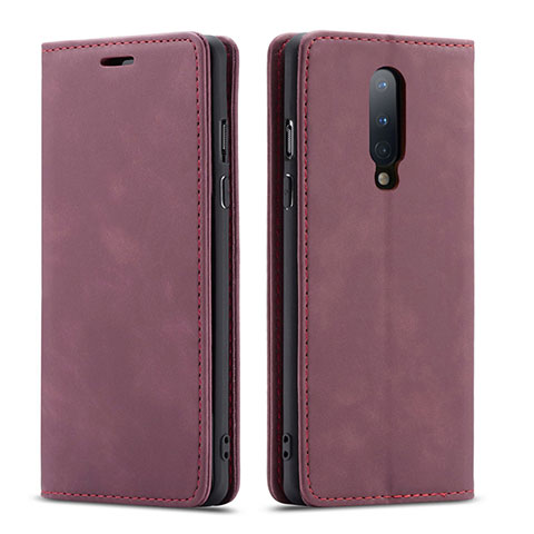 Coque Portefeuille Livre Cuir Etui Clapet T07 pour OnePlus 8 Vin Rouge