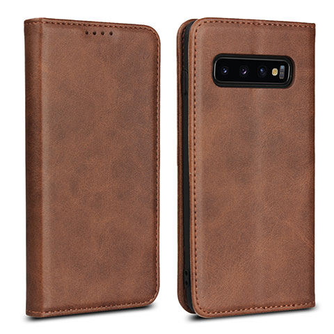 Coque Portefeuille Livre Cuir Etui Clapet T07 pour Samsung Galaxy S10 5G Marron