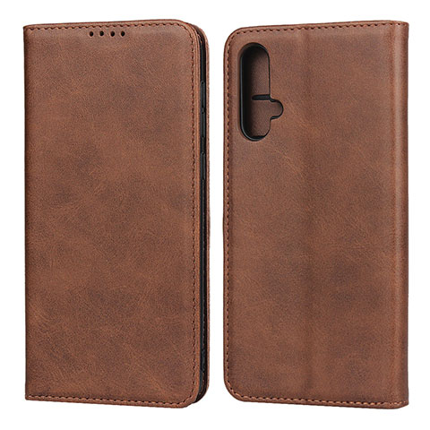 Coque Portefeuille Livre Cuir Etui Clapet T08 pour Huawei Nova 5 Marron