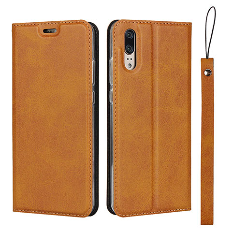 Coque Portefeuille Livre Cuir Etui Clapet T08 pour Huawei P20 Orange