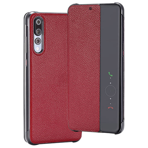 Coque Portefeuille Livre Cuir Etui Clapet T08 pour Huawei P20 Pro Rouge