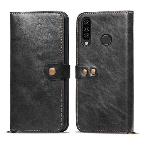 Coque Portefeuille Livre Cuir Etui Clapet T08 pour Huawei P30 Lite XL Noir