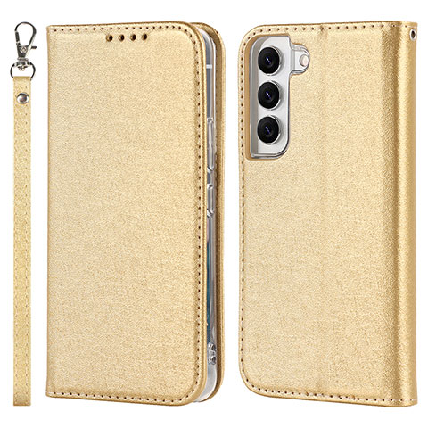 Coque Portefeuille Livre Cuir Etui Clapet T08D pour Samsung Galaxy S23 Plus 5G Or