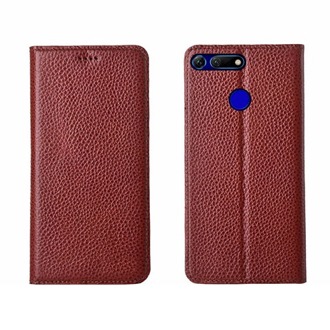 Coque Portefeuille Livre Cuir Etui Clapet T09 pour Huawei Honor V20 Marron